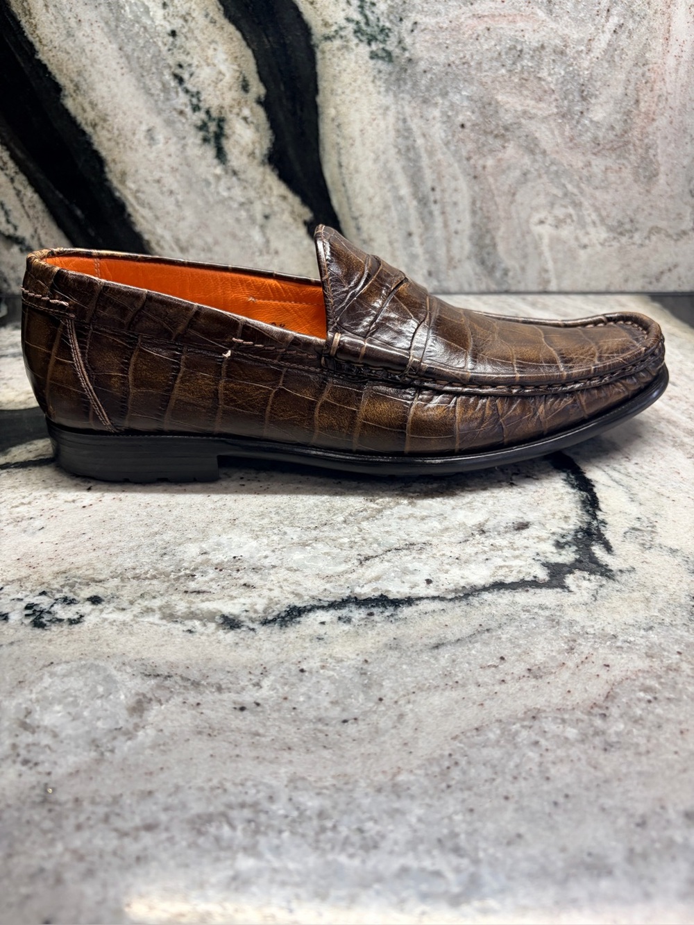 Santoni Croc Embossed Penny Loafers Brown Leather US 10 UK 9.5 Italy - Picture 5 of 11